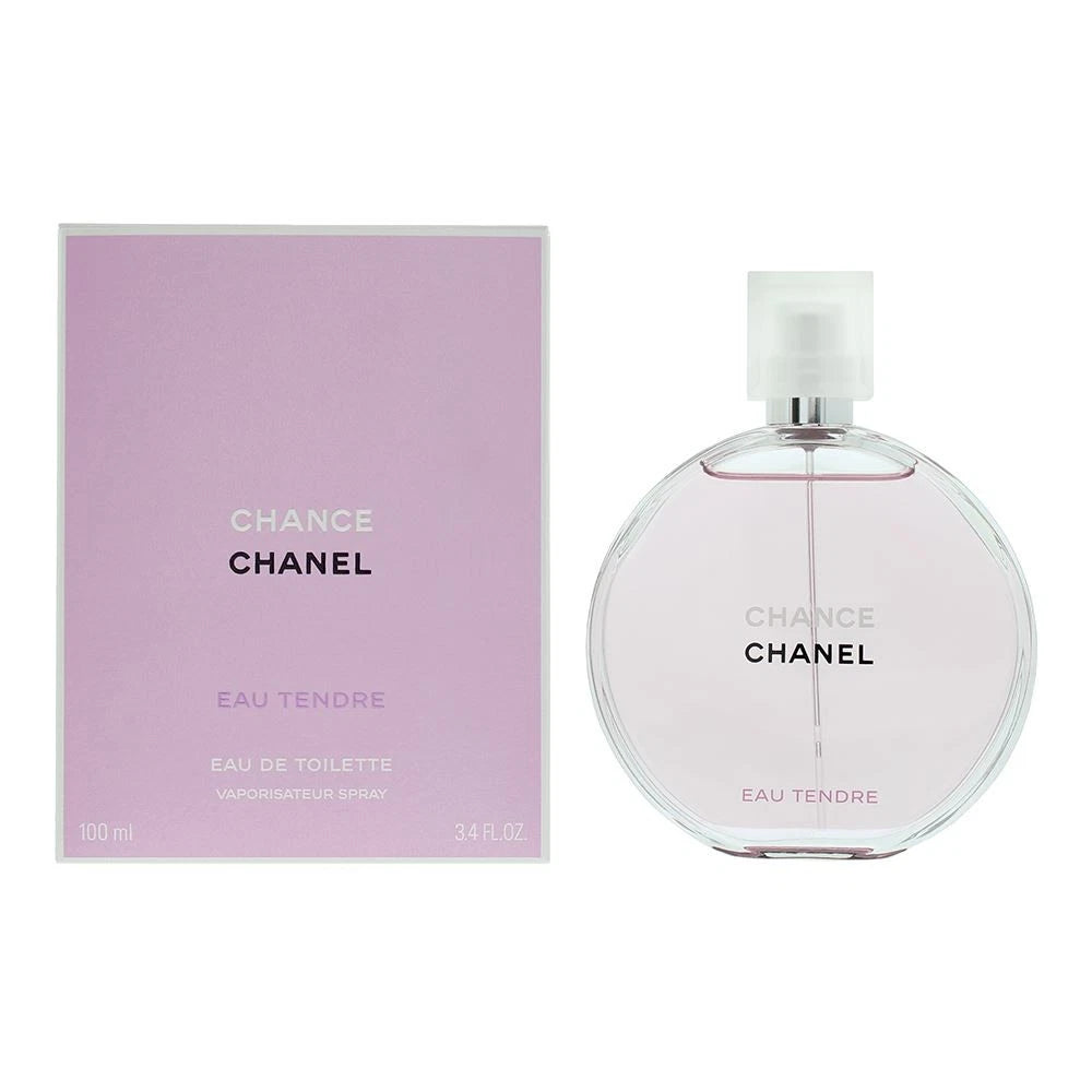 Chanel Chance Eau Tenore Eau de Toilette bottle and its lavender-colored packaging box on a white background.